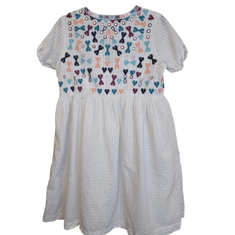 Roller Rabbit Faith Embroidered Mirror Dress White Cotton Short Sleeve Small